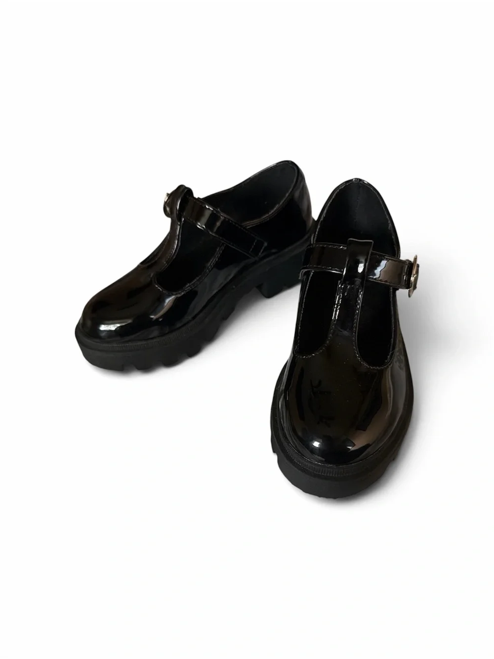Falls Creek Black Patent Mary Jane Shoes with Round Buckle